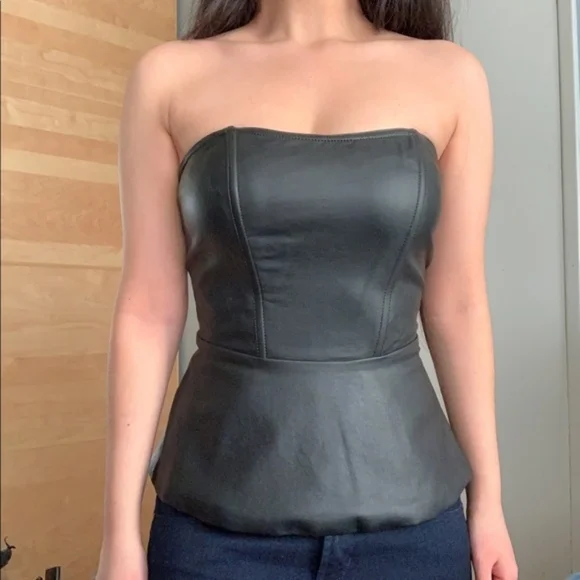 Vegan Leather Tank & Corset Peplum Tops 2pc Bundle, S - Picture 2 of 9